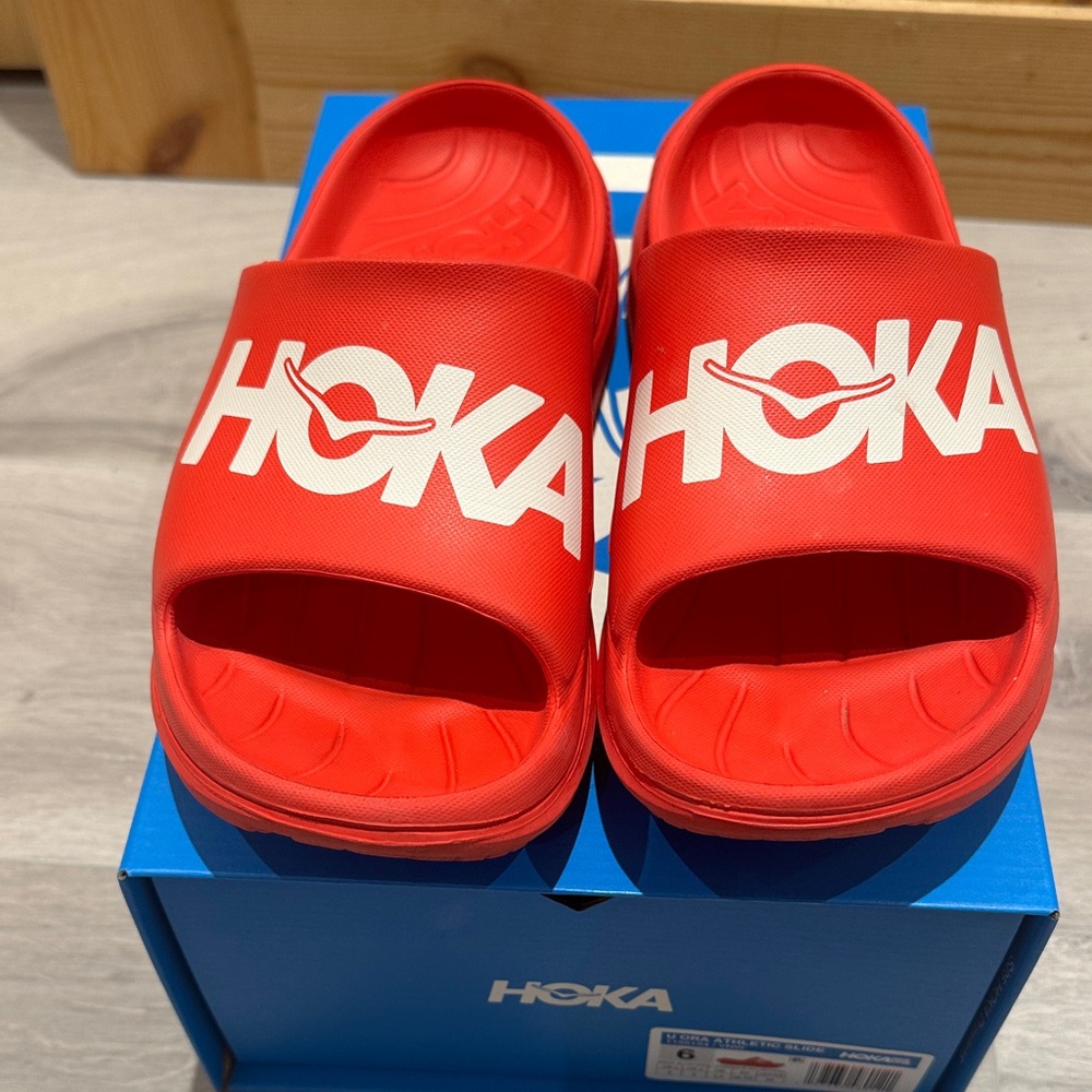 Hoka Ora Red Athletic Slides